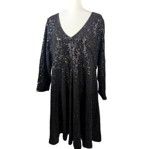Torrid Black Women's Mini Sequins Long Sleeve Skater Dress Size 2 18/20 Plus